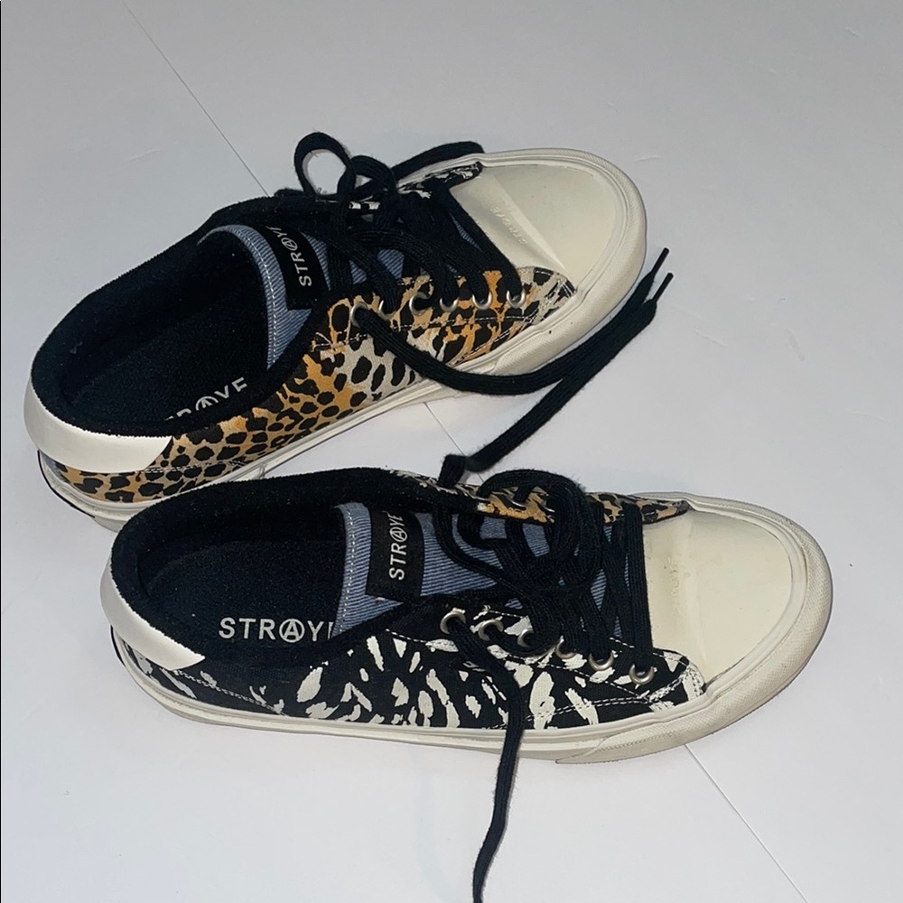 STRAYE Mixed Leopard/ Black and white Print Sneakers with Denim tongue Accent